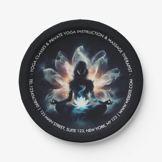 ヨガインストラクター瞑想ポーズミ白熱［赤熱］光を放つストロータス ペーパープレート (正面)