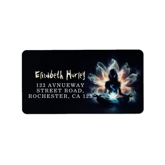 ヨガインストラクター瞑想ポーズミ白熱［赤熱］光を放つストロータス ラベル (正面)