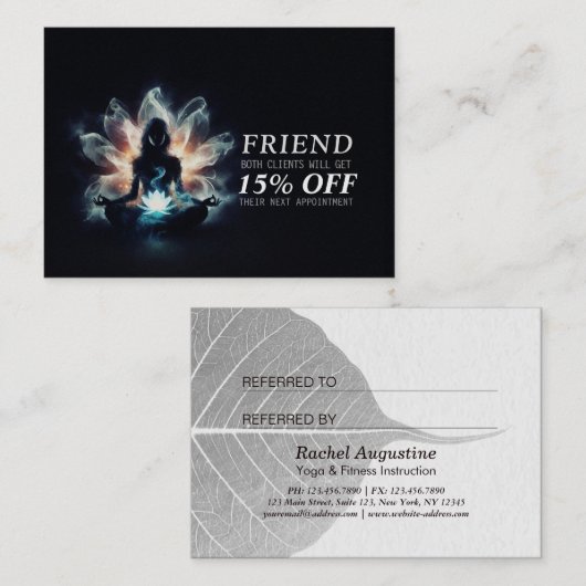 ヨガインストラクター瞑想ポーズミ白熱［赤熱］光を放つストロータス 紹介カード (正面/裏面)