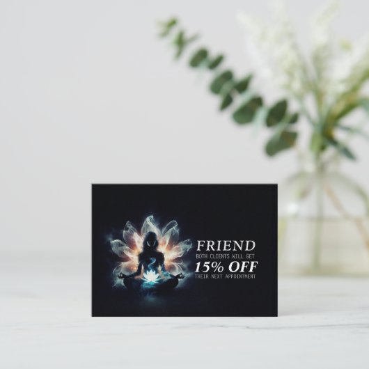 ヨガインストラクター瞑想ポーズミ白熱［赤熱］光を放つストロータス 紹介カード (スタンド正面)