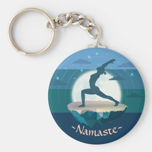 ヨガインストラクター瞑想ポーズムーン飛んでいるアイランド キーホルダー (正面)