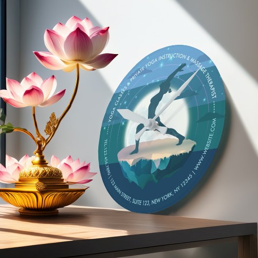 ヨガインストラクター瞑想ポーズムーン飛んでいるアイランド ラウンド壁時計