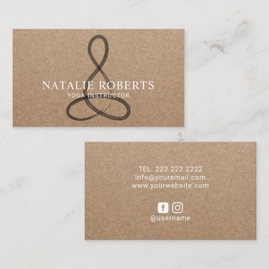 ヨガインストラクター瞑想ロゴ素朴クラフト 名刺 (正面/裏面)