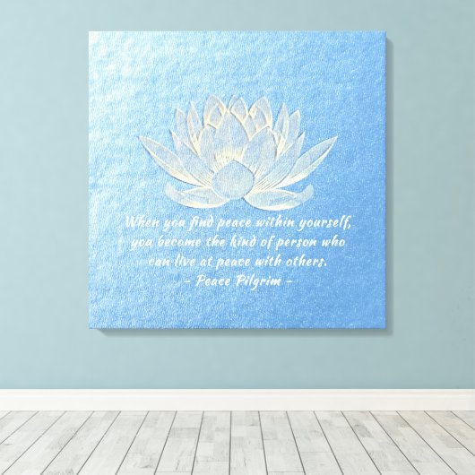 ヨガインストラクター瞑想引用文ブルー金ゴールドロータス キャンバスプリント (インサイチュ (ウッドフロア))