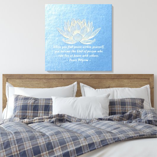 ヨガインストラクター瞑想引用文ブルー金ゴールドロータス キャンバスプリント (インサイチュ (寝室))