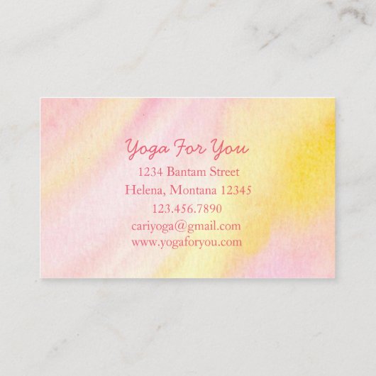 ヨガインストラクター穏やかなピンクの水彩洗剤 名刺 (裏面)