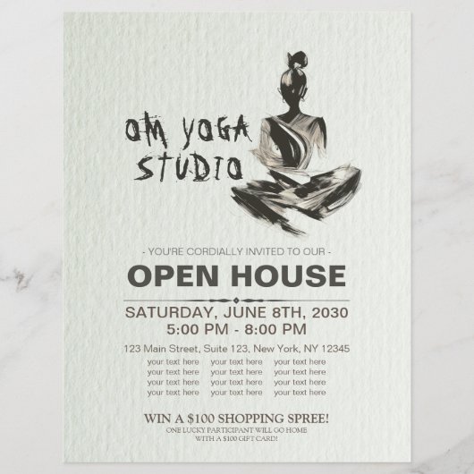 ヨガインストラクター蓮の瞑想ポーズブラシストローク チラシ (正面)