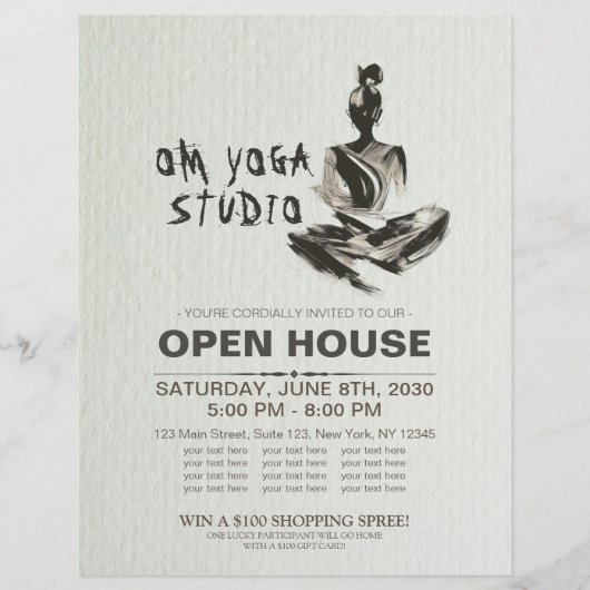 ヨガインストラクター蓮の瞑想ポーズブラシストローク チラシ (正面)