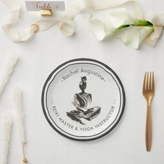 ヨガインストラクター蓮の瞑想ポーズブラシストローク ペーパープレート (ウェディング)