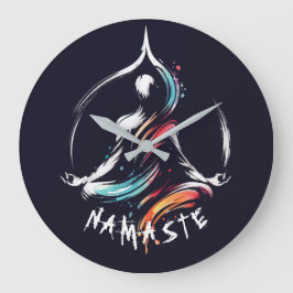 ヨガインストラクター蓮の瞑想ポーズブラシストローク ラージ壁時計