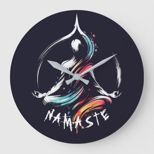 ヨガインストラクター蓮の瞑想ポーズブラシストローク ラージ壁時計 (正面)
