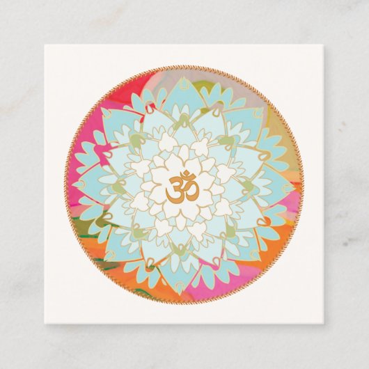 ヨガインストラクター蓮の花とオムシンボル スクエア名刺 (正面)