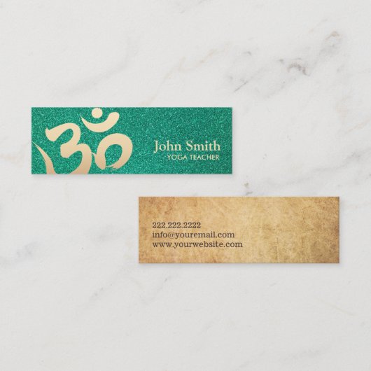 ヨガインストラクター金ゴールドオムシンボルエレガントティール（緑がかった色） スキニー名刺 (正面/裏面)