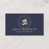 ヨガインストラクター金ゴールドオムシンボルネイビー瞑想 名刺 (正面)