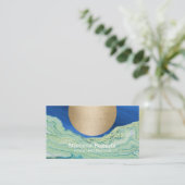 ヨガインストラクター金ゴールドサークルティール(緑がかった色)ブルーアゲート 名刺 (スタンド正面)