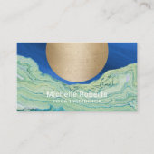 ヨガインストラクター金ゴールドサークルティール(緑がかった色)ブルーアゲート 名刺 (正面)