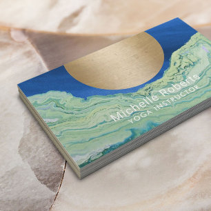 ヨガインストラクター金ゴールドサークルティール（緑がかった色）ブルーアゲート 名刺