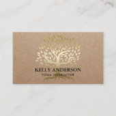 ヨガインストラクター金ゴールドツリー素朴クラフト 名刺 (正面)