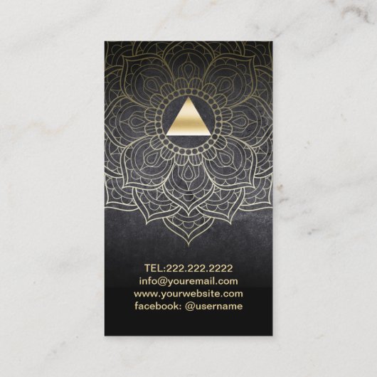 ヨガインストラクター金ゴールドトライアングルロータスマンダラ 名刺 (裏面)