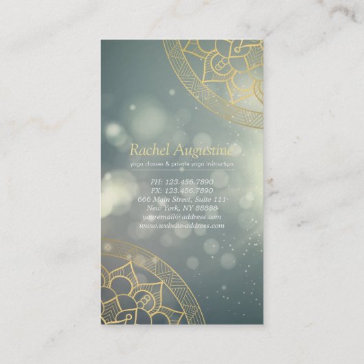 ヨガインストラクター金ゴールドマンダラグリーン《写真》ぼけ味ライト 名刺 (裏面)