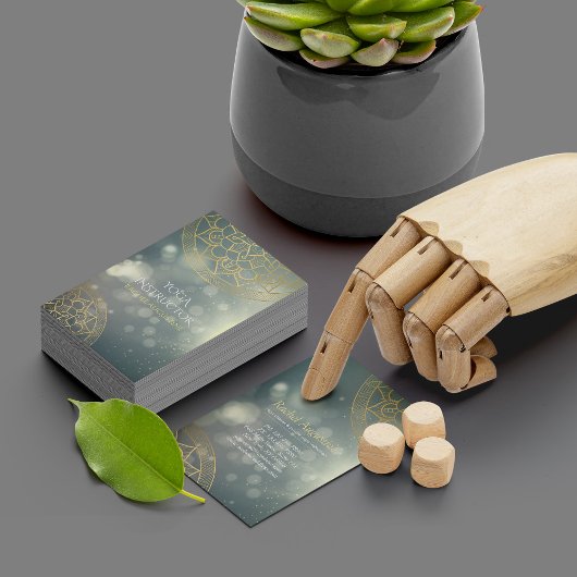 ヨガインストラクター金ゴールドマンダラグリーン《写真》ぼけ味ライト 名刺