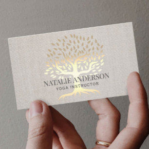 ヨガインストラクター金ゴールドライフツリーヴィンテージリネン 名刺