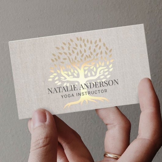 ヨガインストラクター金ゴールドライフツリーヴィンテージリネン 名刺