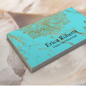 ヨガインストラクター金ゴールドロータスマンダラターコイズ 名刺