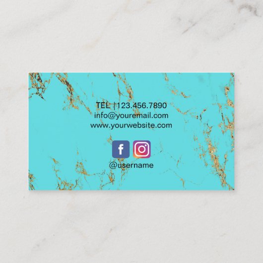 ヨガインストラクター金ゴールドロータスマンダラターコイズ 名刺 (裏面)