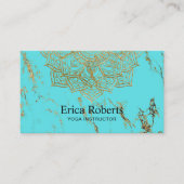 ヨガインストラクター金ゴールドロータスマンダラターコイズ 名刺 (正面)