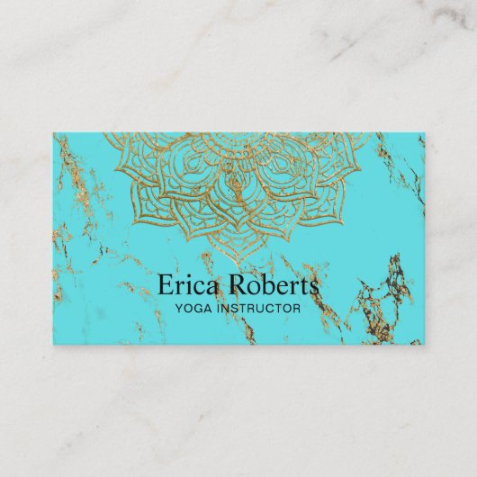 ヨガインストラクター金ゴールドロータスマンダラターコイズ 名刺 (正面)