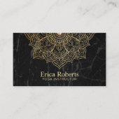 ヨガインストラクター金ゴールドロータスマンダラブラックマーブル 名刺 (正面)