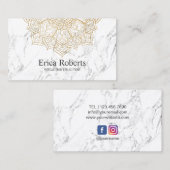 ヨガインストラクター金ゴールドロータスマンダラホワイトマーブル 名刺 (正面/裏面)
