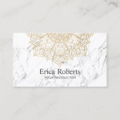 ヨガインストラクター金ゴールドロータスマンダラホワイトマーブル 名刺 (正面)