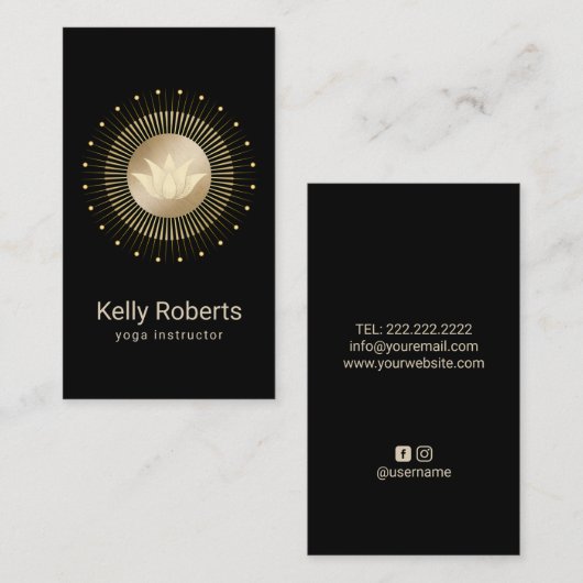 ヨガインストラクター金ゴールドロータスロゴウェルネススパ 名刺 (正面/裏面)