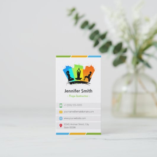 ヨガインストラクター-クリエイティブ カラフル 名刺 (スタンド正面)