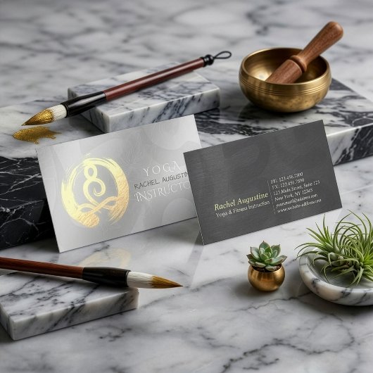 ヨガインストラクター シルバー ゴールド 瞑想ポーズ ZEN OM 名刺