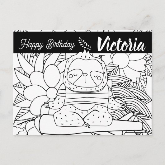 ヨガインストラクター スリーミー 誕生日 花の塗り絵 ポストカード (正面)