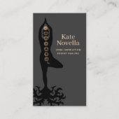 ヨガインストラクター、ツリーポーズ、金ゴールドチャクラブラック 名刺 (正面)