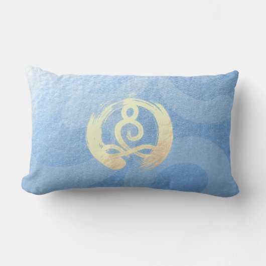ヨガインストラクター ブルー＆ゴールド 瞑想ポーズ ゼン オーム ランバークッション (正面)