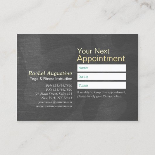 ヨガインストラクター 緑 金瞑想ポーズ ゼン オーム 予約カード (裏面)