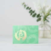 ヨガインストラクター 緑 金瞑想ポーズ ゼン オーム 予約カード (スタンド正面)