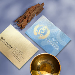 ヨガインストラクター 青と金 瞑想ポーズ ZEN OM 名刺