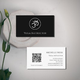 ヨガインストラクターOMシンボルQRコード白黒 名刺