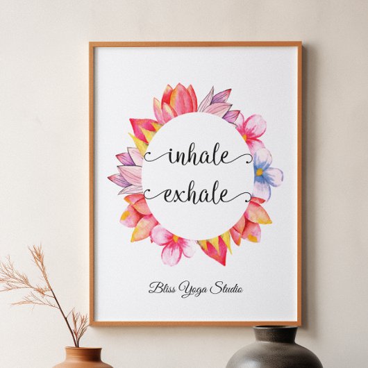 ヨガインハレエクヘール引用文ピンクホワイトフローラ ポスター