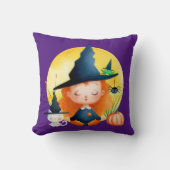 ヨガウィッチとネコの水の色ハロウィーン クッション (正面)