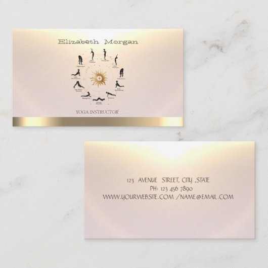 ヨガウィメンシルエット金ゴールドサンヨガインストラクター 名刺 (正面/裏面)