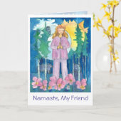 ヨガウルフクロウ熊ワイルドライフナマステマイフレンド カード (黄色い花)