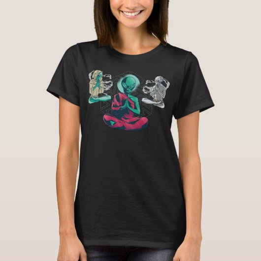 ヨガエイリアンおもしろデザイン Tシャツ (正面)