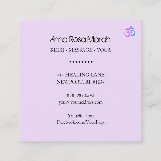 *~*ヨガエナジーヒーモダンラーオウムOmシンボル スクエア名刺 (裏面)